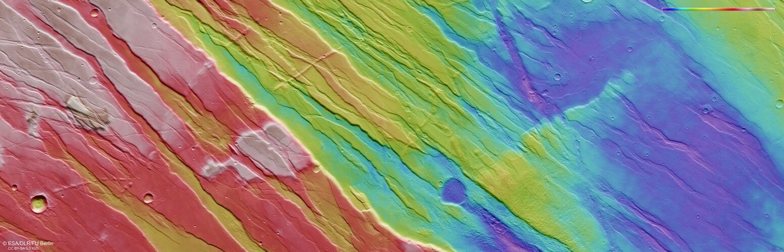 Topographic view of Tempe Fossae on Mars